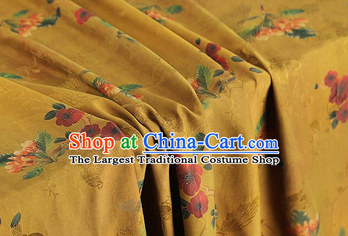 Chinese Ginger Brocade Cloth Drapery Gambiered Guangdong Gauze Traditional Cheongsam Royal Flowers Butterfly Pattern Silk Fabric