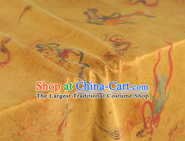 Chinese Yellow Gambiered Guangdong Gauze Traditional Cheongsam Silk Fabric Classical Flying Goddess Pattern Brocade Cloth Drapery