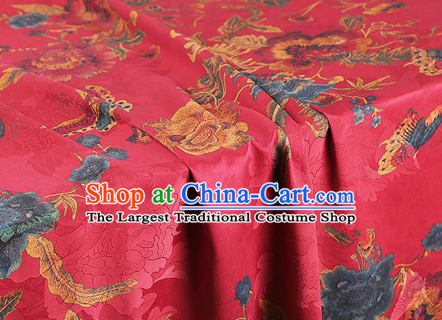 Chinese Traditional Brocade Cloth Cheongsam Red Silk Fabric Classical Peony Butterfly Pattern Gambiered Guangdong Gauze Drapery