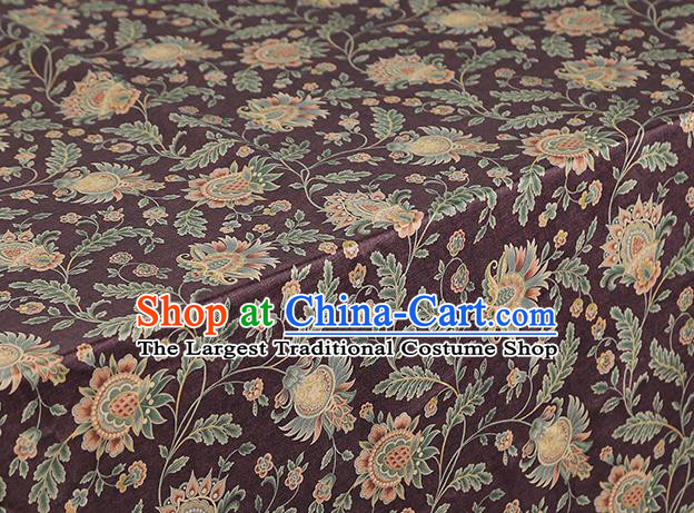 Chinese Traditional Purple Brocade Cloth Classical Flowers Pattern Gambiered Guangdong Gauze Drapery Cheongsam Silk Fabric