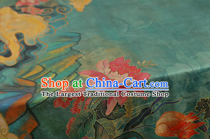 Chinese Traditional Cheongsam Green Silk Drapery Classical Peony Pattern Brocade Fabric Gambiered Guangdong Gauze