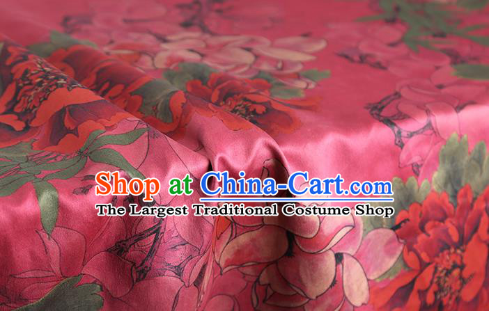 Chinese Traditional Cheongsam Gambiered Guangdong Gauze Cloth Silk Drapery Classical Peony Pattern Rosy Brocade Fabric