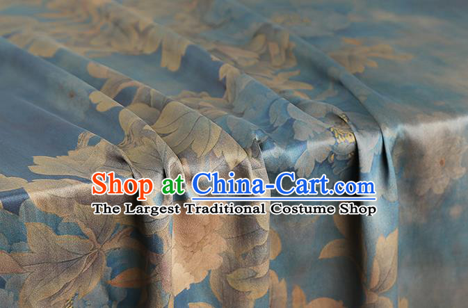 Chinese Traditional Silk Drapery Classical Peony Pattern Blue Brocade Cheongsam Gambiered Guangdong Gauze Fabric