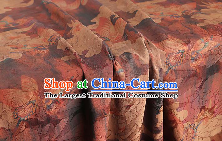 Chinese Classical Butterfly Pattern Brocade Traditional Silk Drapery Cheongsam Rust Red Gambiered Guangdong Gauze Fabric