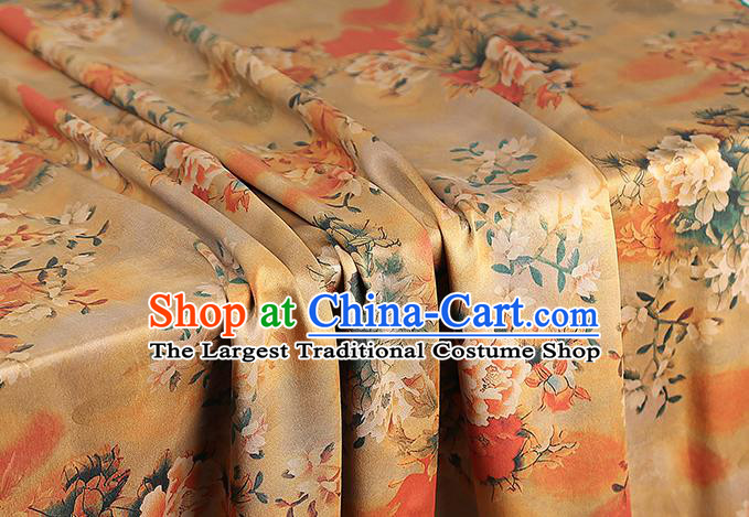 Chinese Traditional Cheongsam Silk Drapery Brocade Fabric Classical Peony Pattern Ginger Gambiered Guangdong Gauze