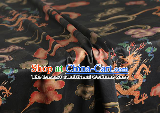 Chinese Classical Cloud Dragon Pattern Silk Drapery Traditional Cheongsam Gambiered Guangdong Gauze Black Brocade Fabric