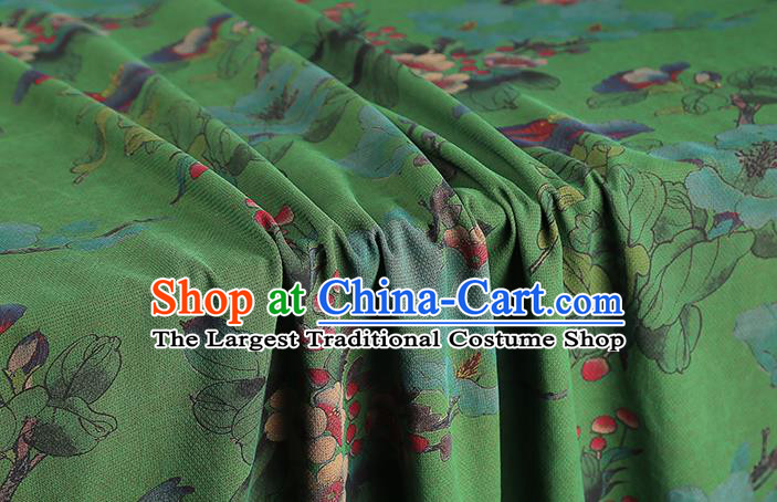 Chinese Traditional Brocade Fabric Cheongsam Green Gambiered Guangdong Gauze Classical Begonia Pattern Silk Drapery