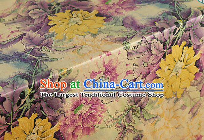 Chinese Cheongsam Lilac Silk Fabric Traditional Brocade Cloth Classical Flowers Pattern Gambiered Guangdong Gauze Drapery