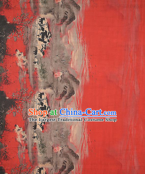 Chinese Traditional Brocade Drapery Classical Lotus Pattern Silk Fabric Cheongsam Red Gambiered Guangdong Gauze