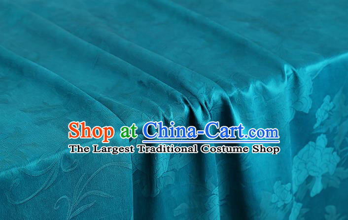 Chinese Classical Peony Butterfly Pattern Silk Fabric Traditional Blue Brocade Drapery Cheongsam Gambiered Guangdong Gauze