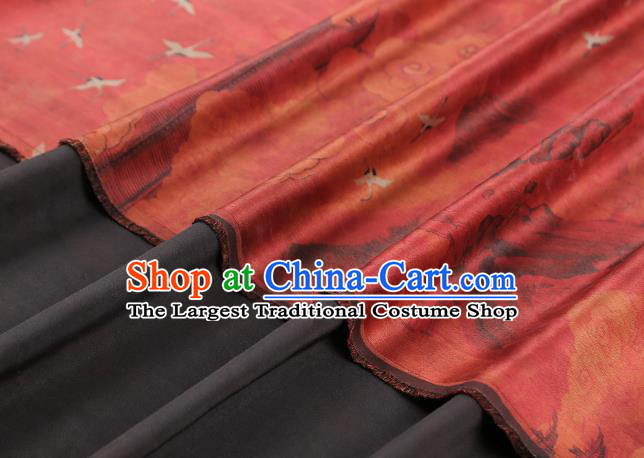 Chinese Classical Cloud Crane Pattern Brocade Drapery Cheongsam Red Silk Fabric Traditional Gambiered Guangdong Gauze