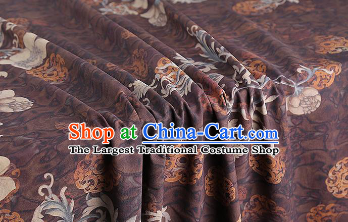 Chinese Silk Fabric Traditional Cheongsam Gambiered Guangdong Gauze Classical Flowers Pattern Brown Brocade Drapery