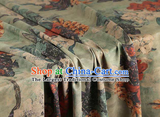 Chinese Light Green Brocade Fabric Traditional Cheongsam Gambiered Guangdong Gauze Classical Flowers Pattern Silk Drapery