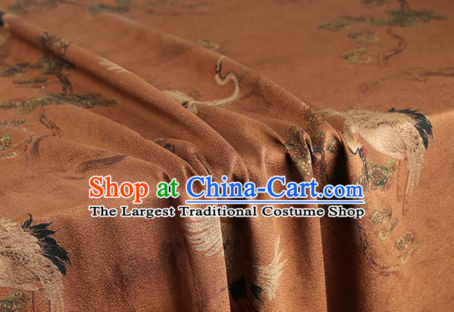 Chinese Classical Pine Crane Pattern Gambiered Guangdong Gauze Silk Drapery Traditional Cheongsam Brown Brocade Fabric