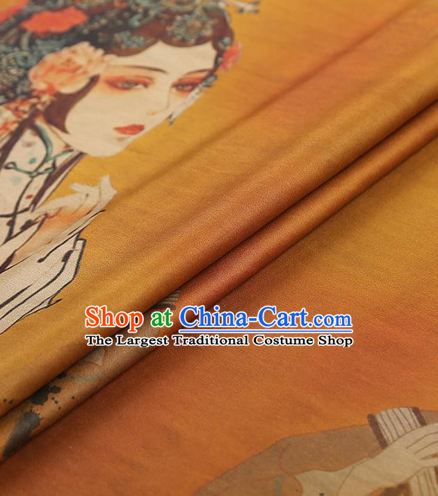 Chinese Classical Beijing Opera Pattern Gambiered Guangdong Gauze Traditional Cheongsam Brocade Fabric Orange Silk Drapery