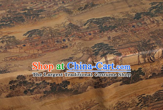 Chinese Traditional Cheongsam Brown Brocade Fabric Silk Drapery Classical Gu Su City Pattern Gambiered Guangdong Gauze