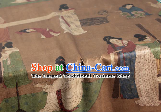 Chinese Classical Tang Dynasty Palace Beauty Pattern Gambiered Guangdong Gauze Traditional Cheongsam Brocade Fabric Silk Drapery