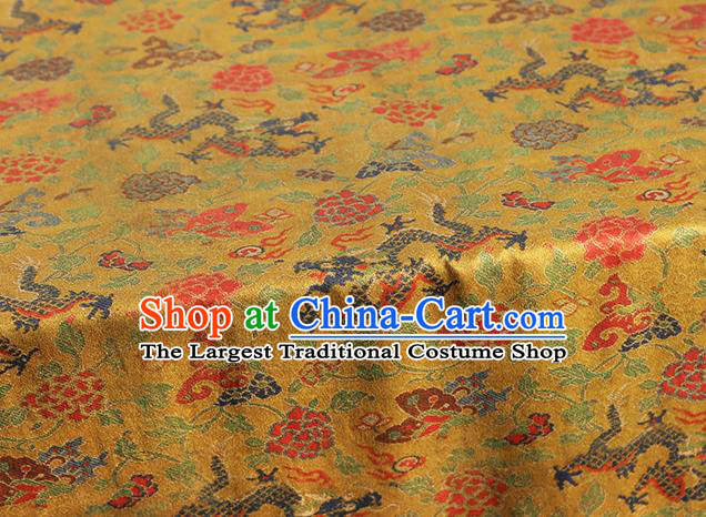 Chinese Classical Dragons Pattern Gambiered Guangdong Gauze Traditional Cheongsam Brocade Fabric Golden Silk Drapery