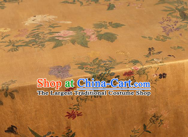 Chinese Classical Gambiered Guangdong Gauze Cheongsam Brocade Fabric Traditional Flowers Pattern Ginger Silk Drapery