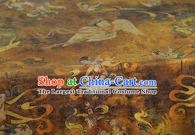 Chinese Traditional Brocade Fabric Classical Goddess Pattern Gambiered Guangdong Gauze Cheongsam Ginger Silk Drapery