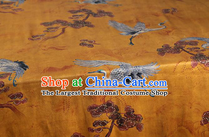 Chinese Traditional Cheongsam Silk Drapery Classical Cranes Phoenix Pattern Brocade Fabric Yellow Gambiered Guangdong Gauze