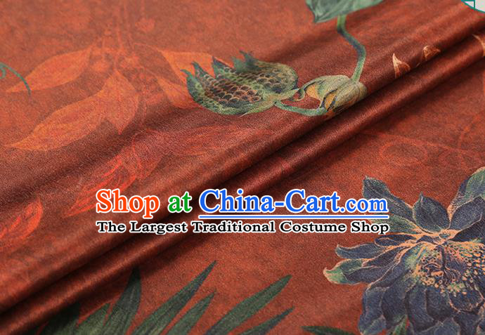 Chinese Traditional Brocade Fabric Qipao Dress Satin Classical Epiphyllum Pattern Maroon Silk Drapery