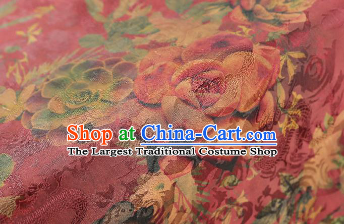 Chinese Traditional Magenta Brocade Qipao Dress Tapestry Fabric Classical Roses Pattern Silk Drapery