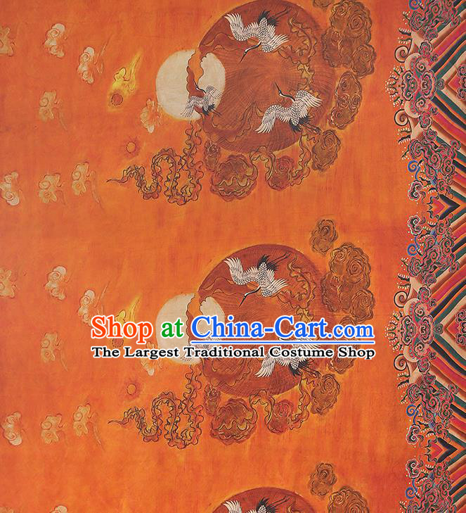 China Traditional Printing Sun Cranes Silk Fabric Cheongsam Drapery Classical Orange Gambiered Guangdong Gauze