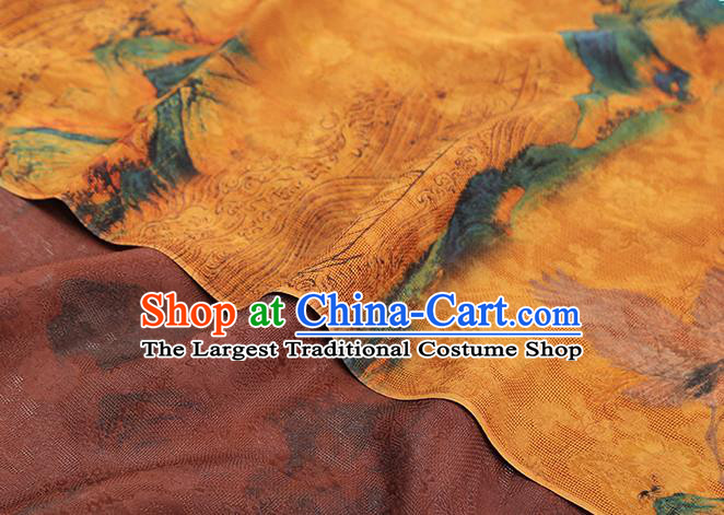 Chinese Qipao Dress Yellow Gambiered Guangdong Gauze Fabric Traditional Classical Landscape Pattern Silk Drapery