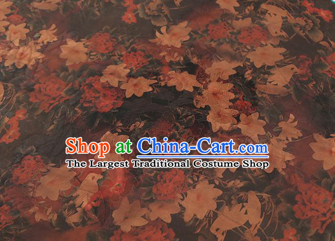 Chinese Classical Flowers Pattern Purplish Red Silk Drapery Qipao Dress Fabric Traditional Gambiered Guangdong Gauze