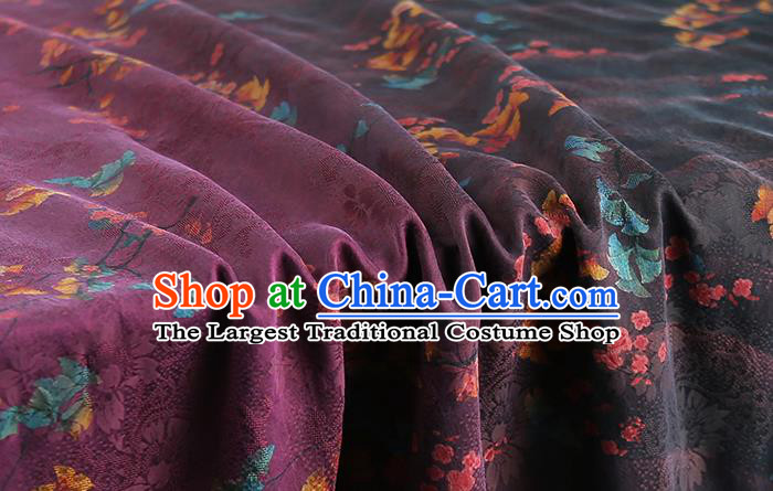 Chinese Traditional Purple Gambiered Guangdong Gauze Classical Flowers Pattern Silk Fabric Qipao Dress Cloth