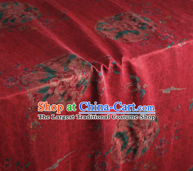 Chinese Traditional Red Brocade Cloth Qipao Dress Classical Flowers Pattern Silk Fabric Gambiered Guangdong Gauze