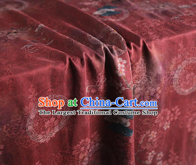 Chinese Traditional Jacquard Silk Fabric Classical Qipao Dress Purplish Red Gambiered Guangdong Gauze Cloth