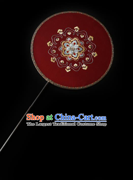 China Traditional Hanfu Red Silk Fan Ancient Princess Palace Fan Wedding Embroidered Fans