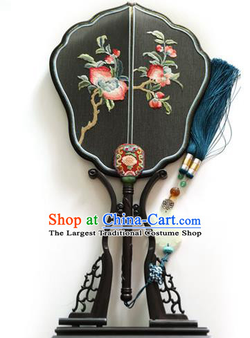 China Traditional Handmade Embroidered Fans Ancient Princess Palace Fan Hanfu Black Silk Fan