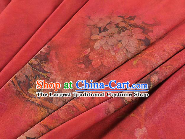 Chinese Red Silk Drapery Classical Peach Blossom Pattern Gambiered Guangdong Gauze Traditional Qipao Dress Brocade Fabric