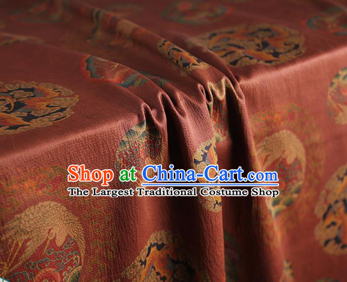 Chinese Traditional Cloth Qipao Dress Gambiered Guangdong Gauze Classical Phoenix Peony Pattern Rust Red Silk Fabric