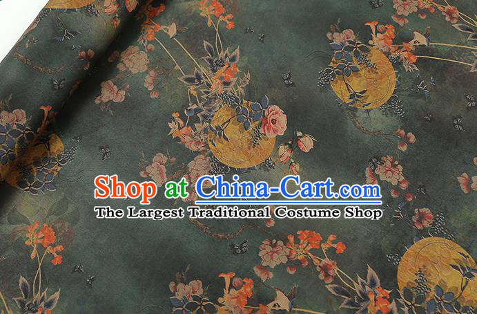 Chinese Classical Moon Flowers Pattern Green Gambiered Guangdong Gauze Drapery Traditional Qipao Dress Silk Fabric