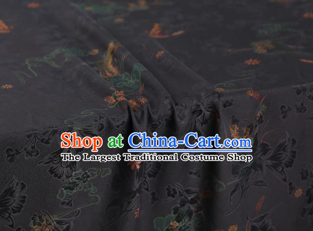 Chinese Traditional Qipao Dress Silk Satin Fabric Classical Butterfly Pattern Black Brocade Drapery