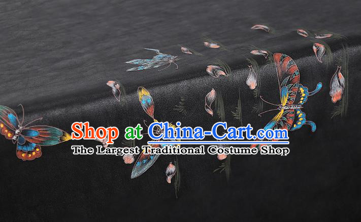 China Cheongsam Drapery Traditional Hand Painting Butterfly Silk Fabric Classical Black Gambiered Guangdong Gauze