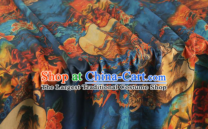 Chinese Traditional Qipao Dress Blue Silk Fabric Classical Phoenix Pattern Gambiered Guangdong Gauze