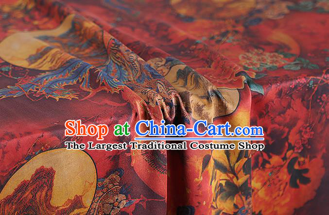 Chinese Classical Silk Fabric Traditional Qipao Dress Phoenix Peony Pattern Red Gambiered Guangdong Gauze