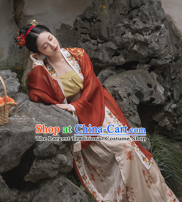 China Traditional Song Dynasty Imperial Consort Historical Clothing Ancient Court Woman Embroidered Hanfu Dress Full Set