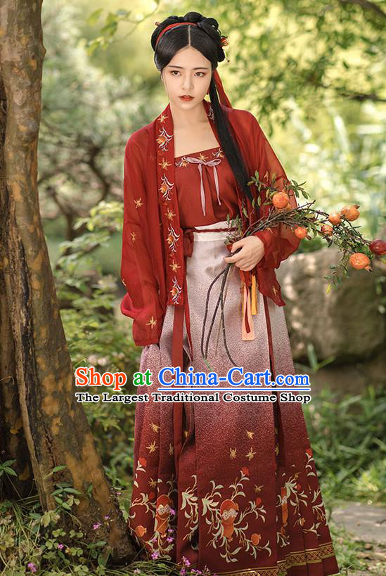 China Ancient Country Woman Embroidered Hanfu Dress Traditional Song Dynasty Young Lady Historical Clothing Complete Set