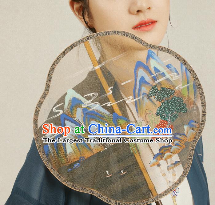 China Handmade Landscape Painting Fan Ancient Hanfu Palace Fan Traditional Wedding Silk Fans