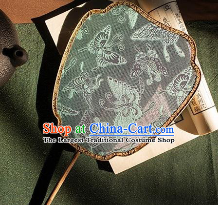 China Traditional Jacquard Butterfly Silk Palace Fan Handmade Song Dynasty Court Fan Hanfu Bamboo Fan