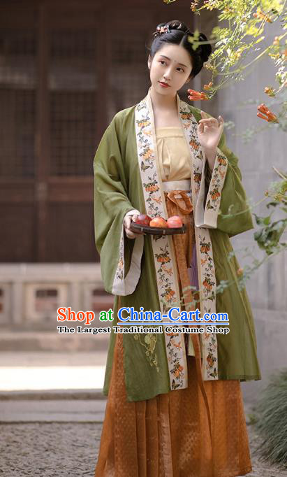 China Ancient Patrician Beauty Embroidered Hanfu Dress Traditional Song Dynasty Nobility Lady Historical Clothing Complete Set