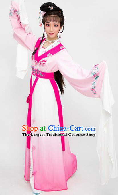 China Traditional Beijing Opera Hua Tan Pink Dress Clothing Shaoxing Opera Young Beauty Garment Costumes and Headwear