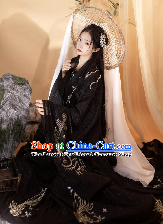 Chinese Ancient Swordswoman Hanfu Clothing Traditional Ruqun Black Dress Tang Dynasty Beauty Garment Costumes Complete Set