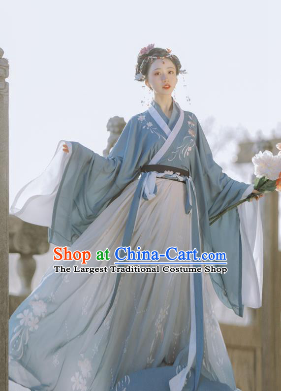 Chinese Ancient Palace Princess Clothing Traditional Blue Hanfu Dress Jin Dynasty Court Beauty Garment Costumes